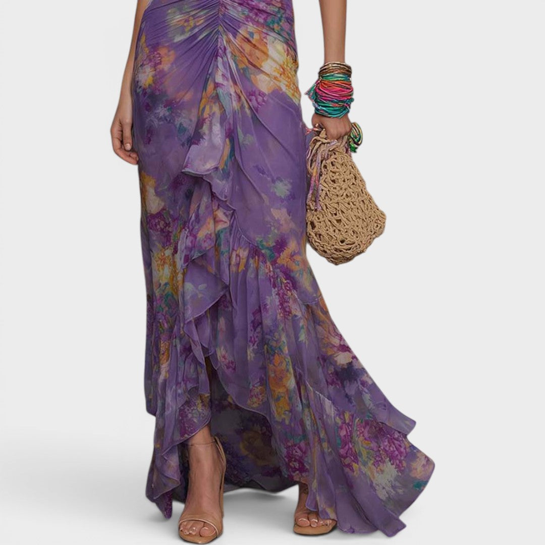Lavande | Romantic Watercolor Ruffle Maxi Dress