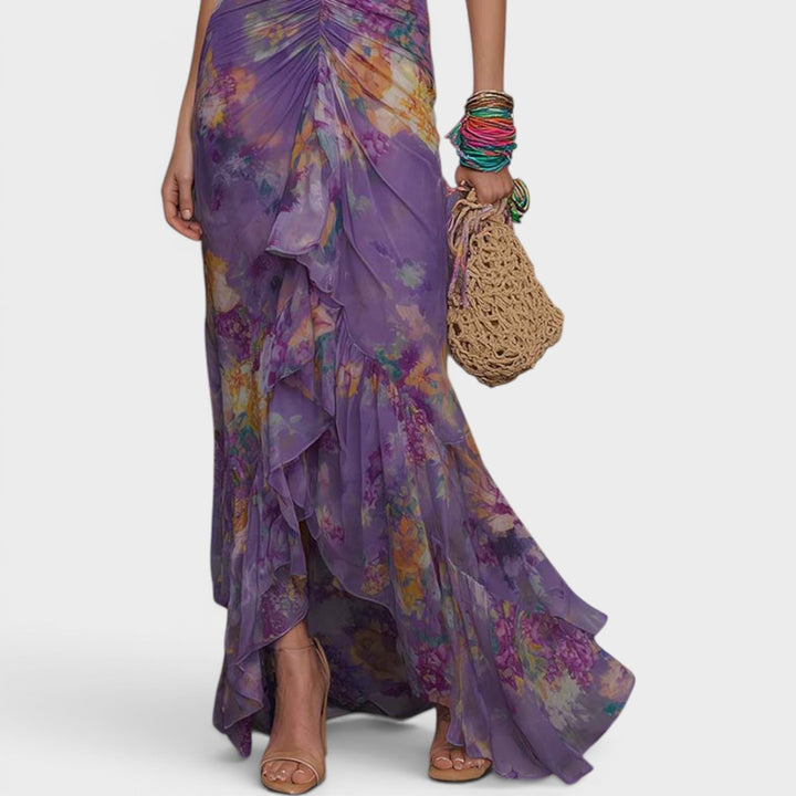 Lavande | Romantic Watercolor Ruffle Maxi Dress