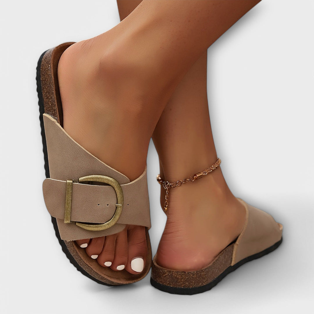 Aurora - Women's Cork Sandals with Buckle Strap Design