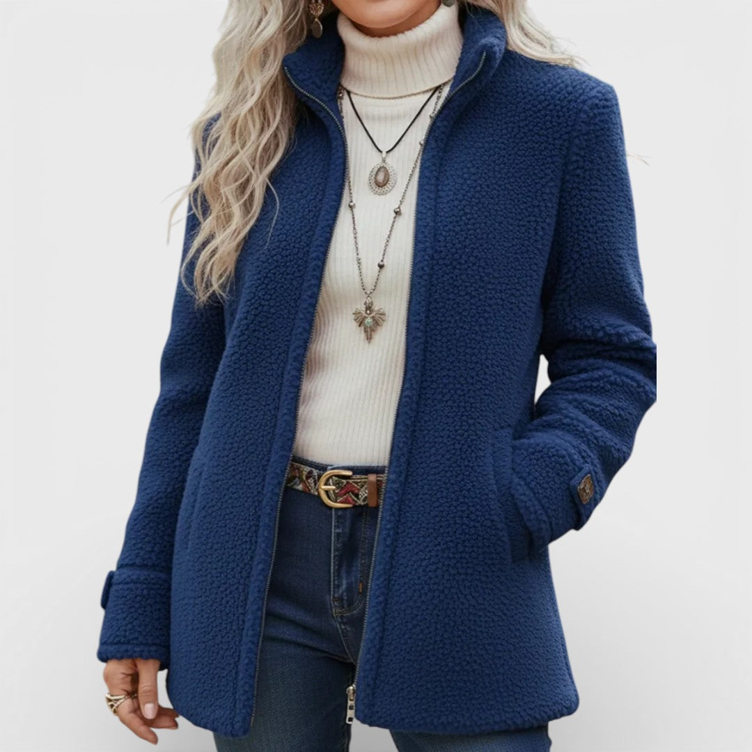 Carissa - Full-Zip Lambswool-Feel Stand Collar Jacket