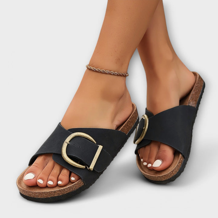 Aurora - Women's Cork Sandals with Buckle Strap Design
