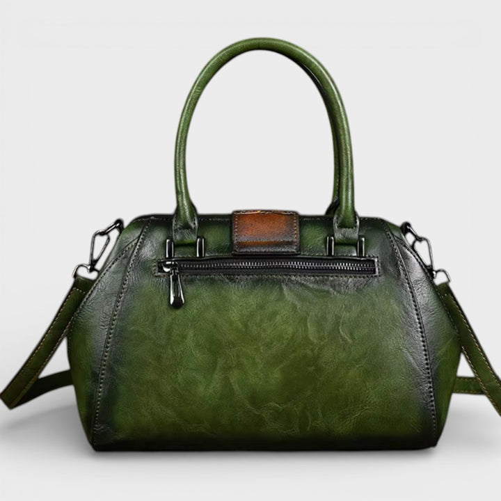 Florina - Leather Handbag with Engraving and Floral Pattern