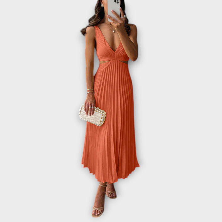 Elegant Midi Evening Dress with Pleats