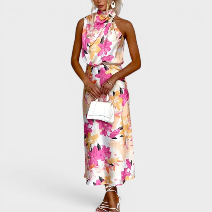 Rosé  | Elegant Floral Halter Maxi Dress