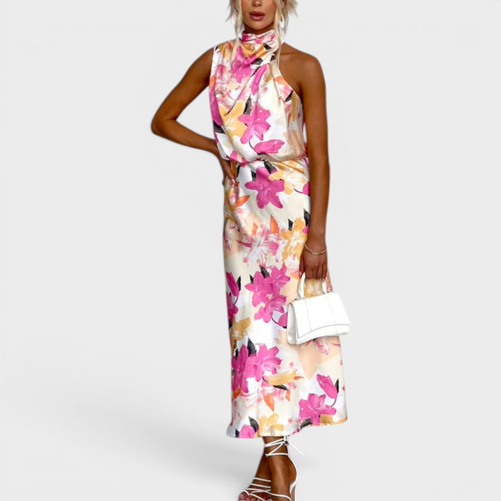 Rosé  | Elegant Floral Halter Maxi Dress