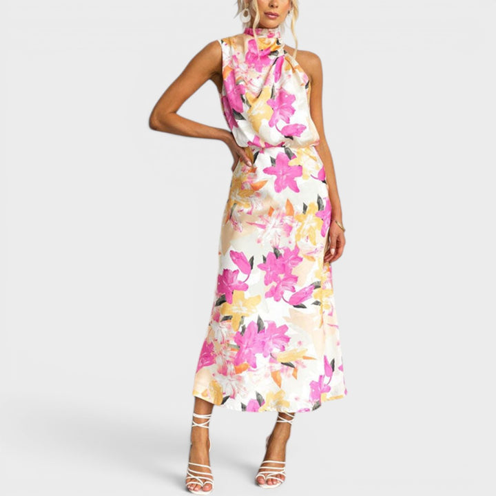Rosé  | Elegant Floral Halter Maxi Dress