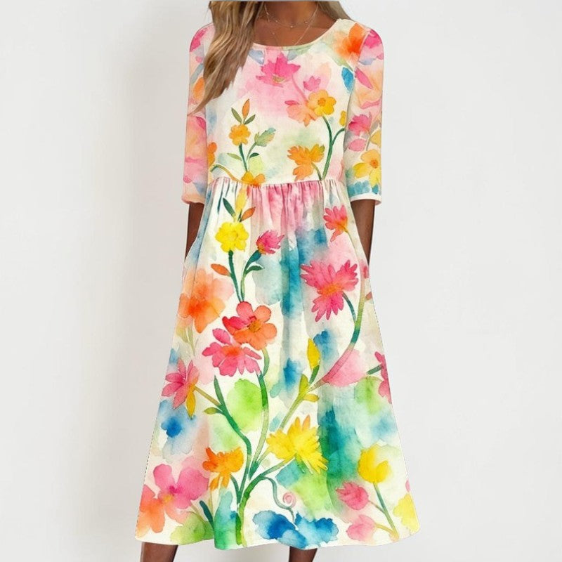 Aurielle | Watercolor Floral Midi Dress
