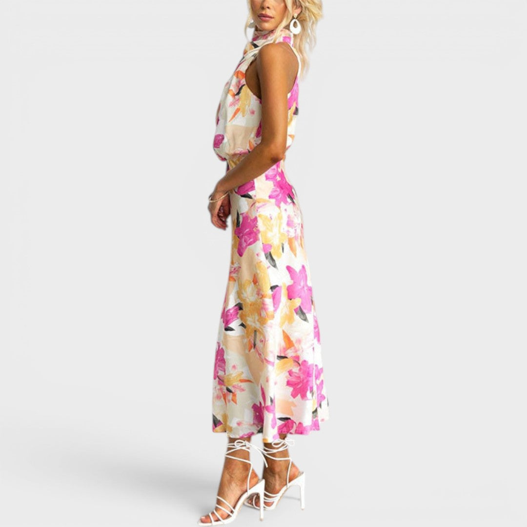 Rosé  | Elegant Floral Halter Maxi Dress