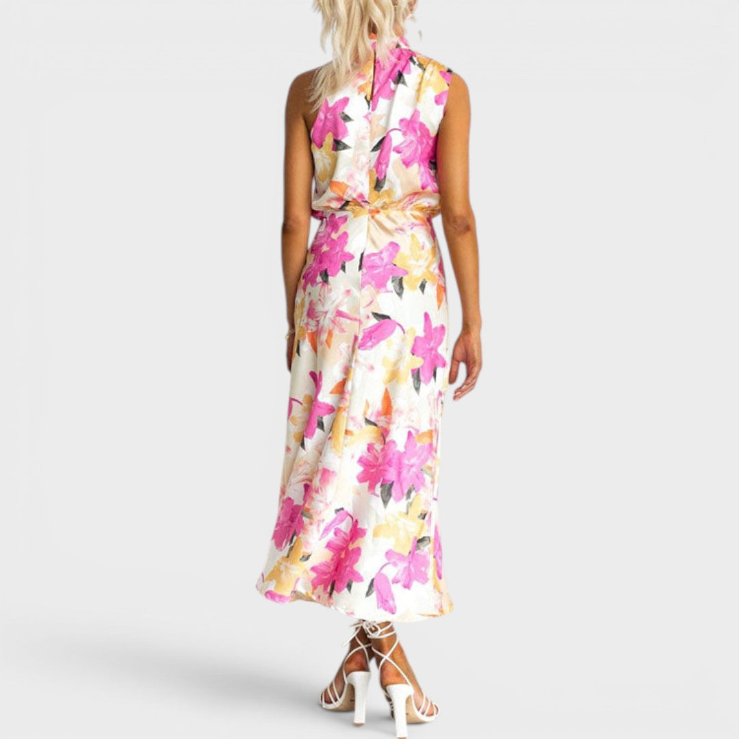 Rosé  | Elegant Floral Halter Maxi Dress