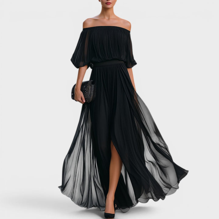 Noir | Off-Shoulder Pleated Maxi Dress