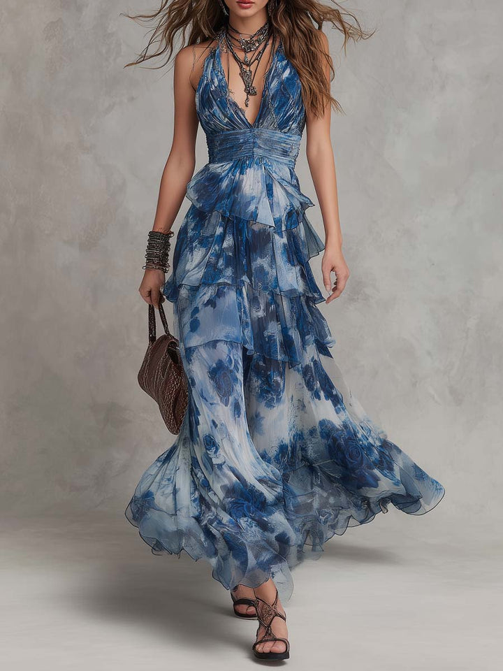 Lisa | Bohemian Floral Halter Maxi Dress