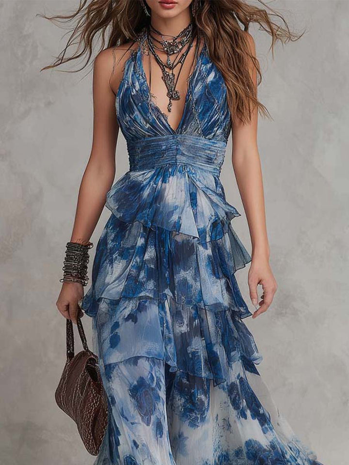 Lisa | Bohemian Floral Halter Maxi Dress