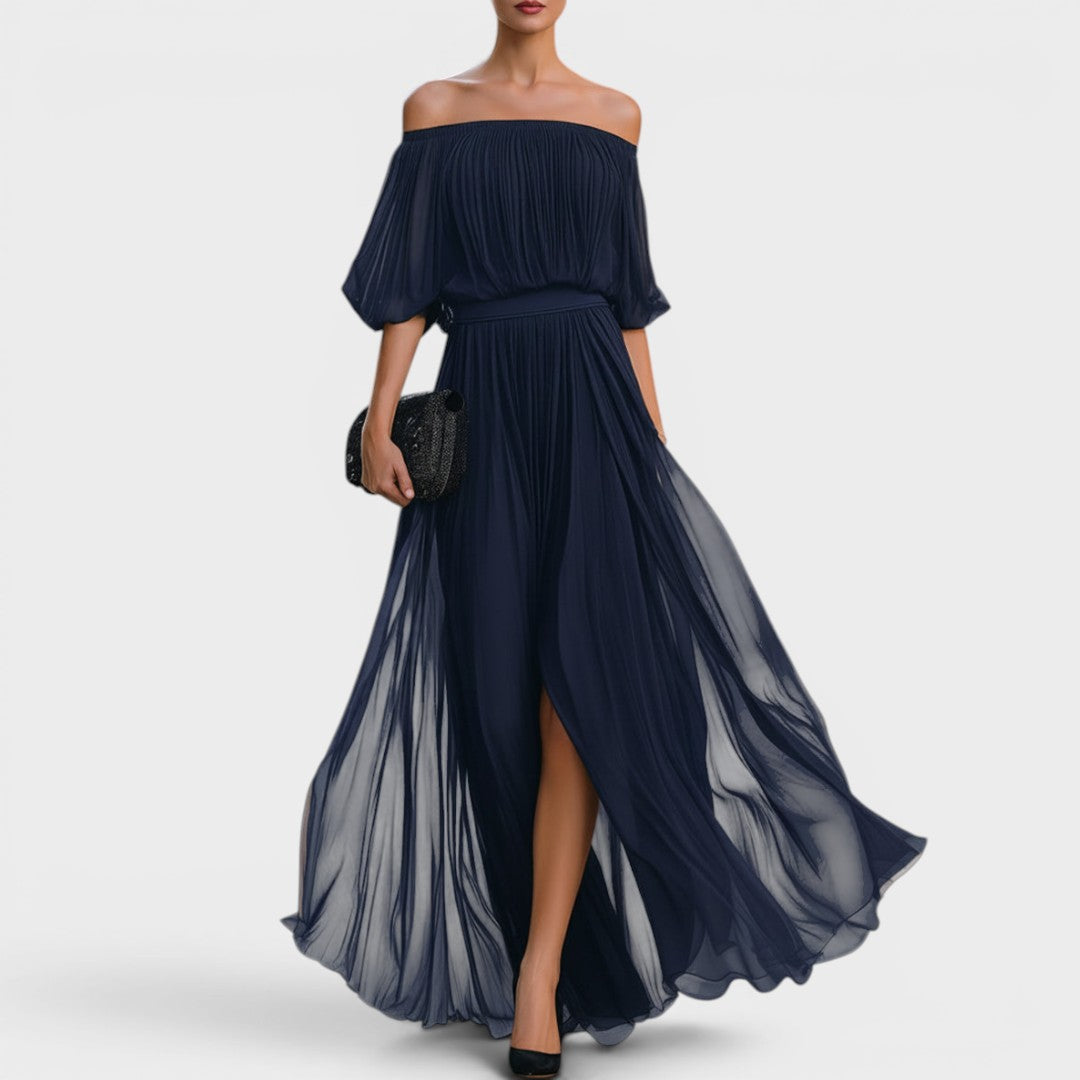 Noir | Off-Shoulder Pleated Maxi Dress
