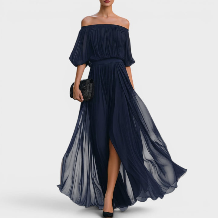 Noir | Off-Shoulder Pleated Maxi Dress