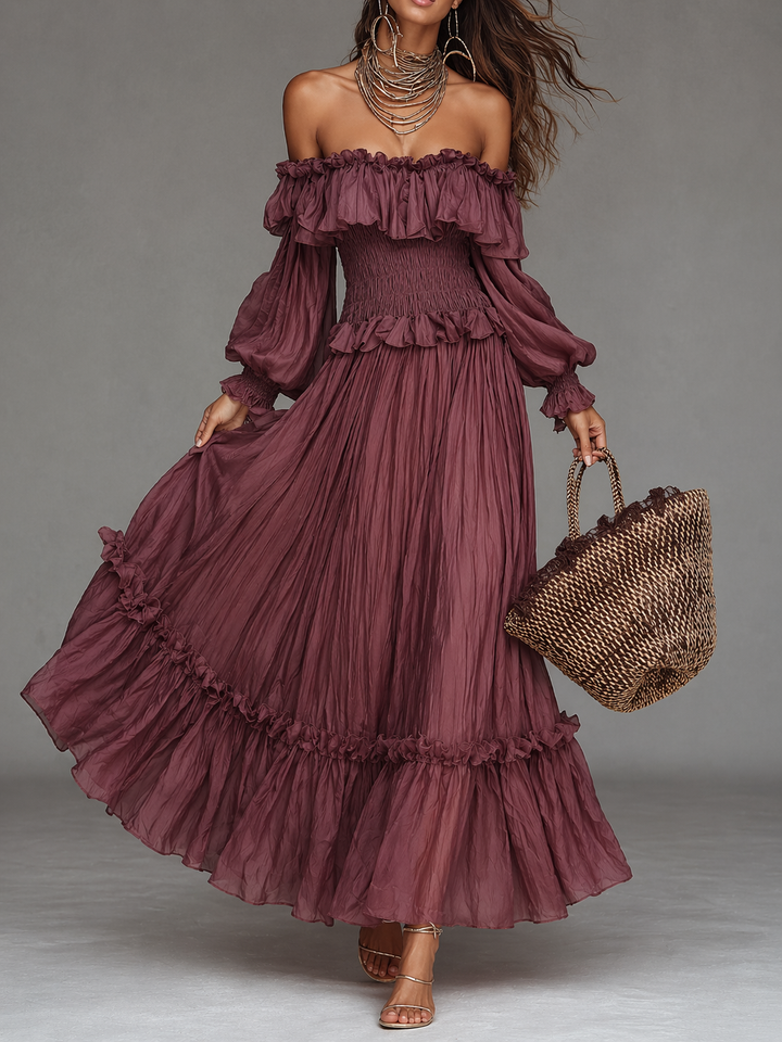 Celeste | Bohemian Off-Shoulder Maxi Dress
