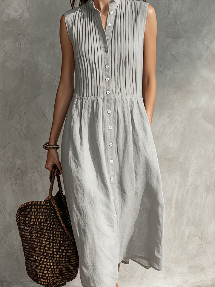 Lore | Breezy Pleated Button Midi Dress