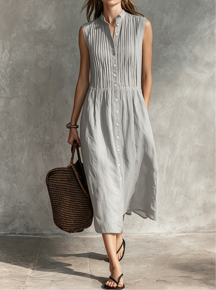 Lore | Breezy Pleated Button Midi Dress