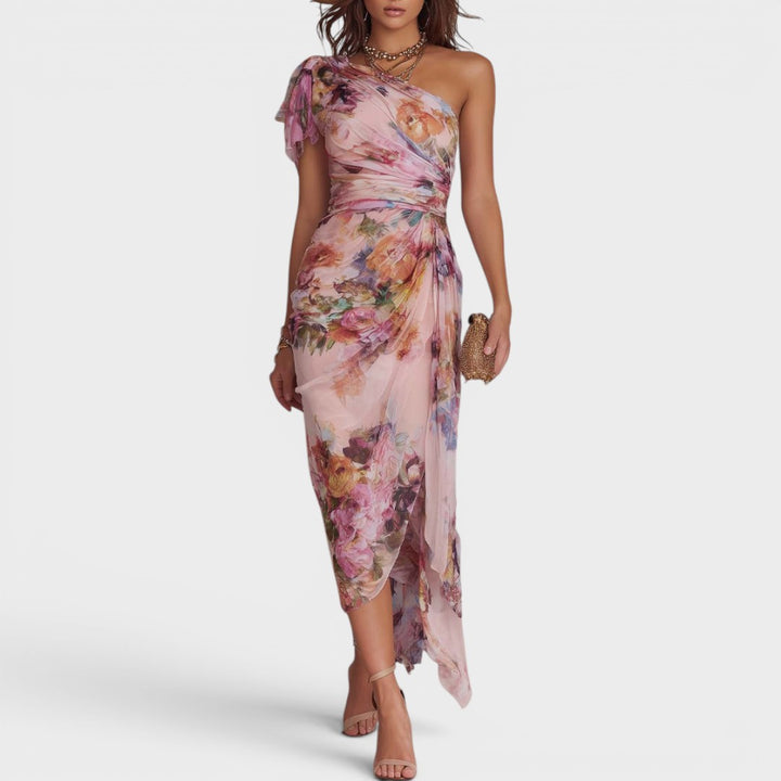 Rosabelle | One-Shoulder Watercolor Floral Occasion Dress