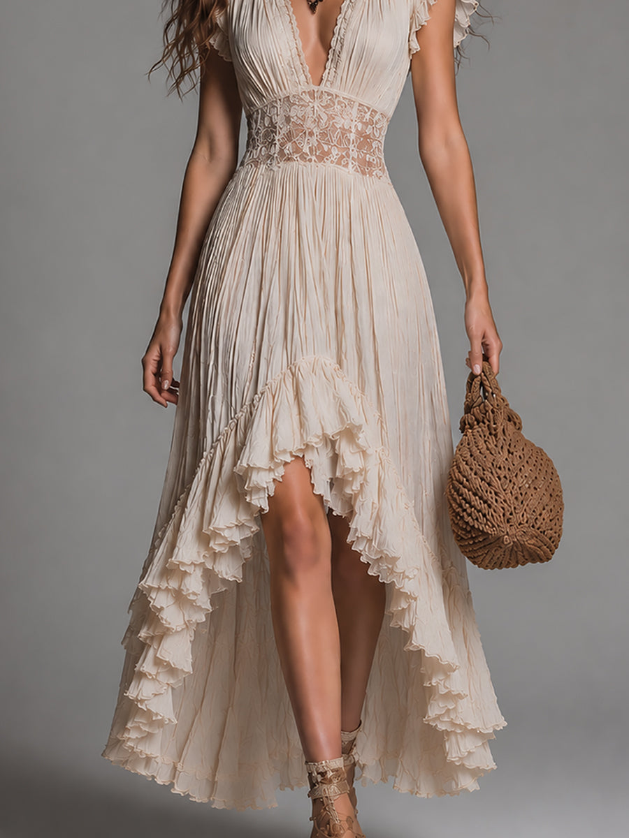 Isadora | Romantic High-Low Ruffle Maxi Dress