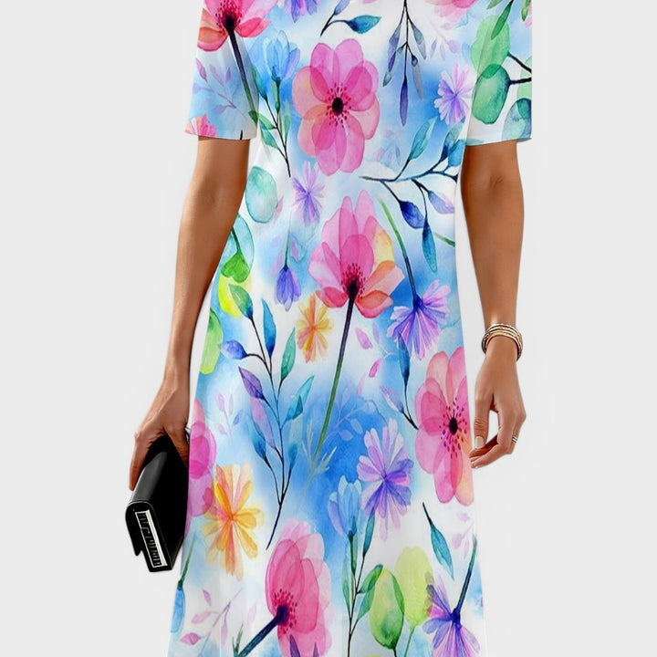 Marielle | Watercolor Floral A-Line Midi Dress