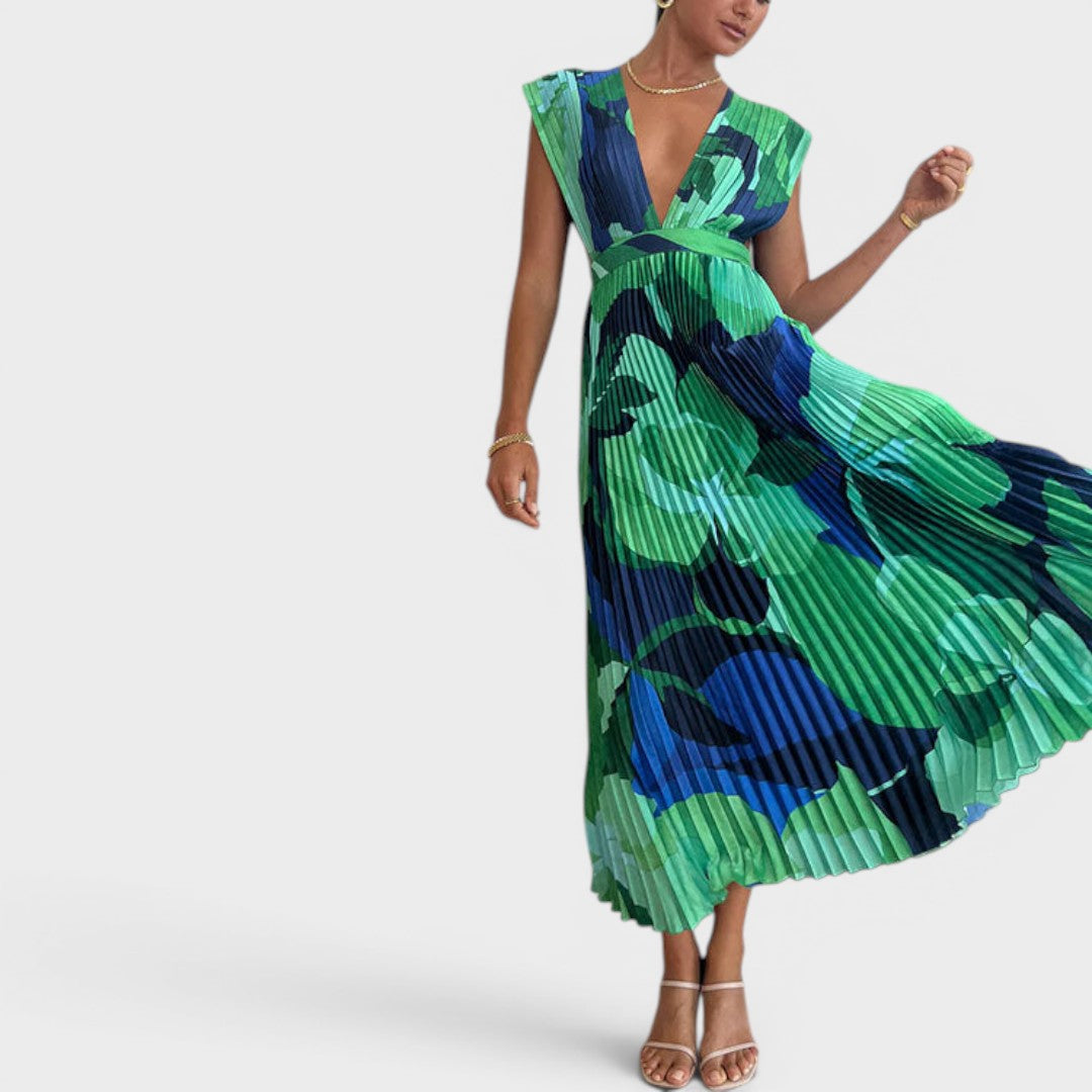 Emerald | Pleated Artistic Maxi Dress