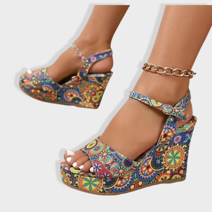 Violet | Boho Floral Wedge Sandals