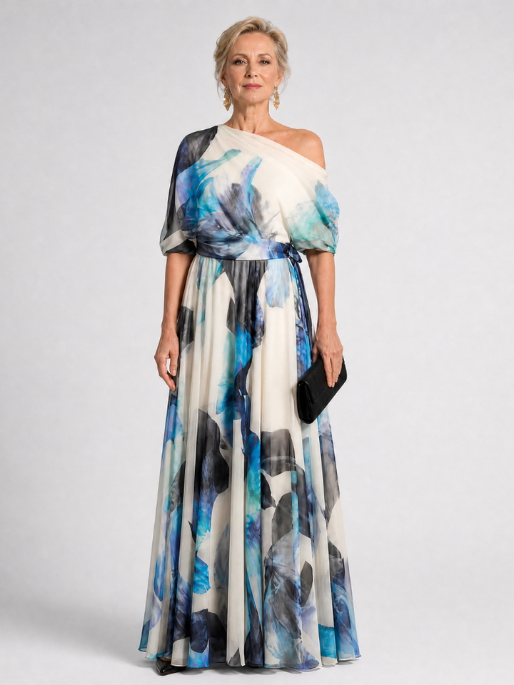 Seraphina | One-Shoulder Watercolor Floral Maxi Dress
