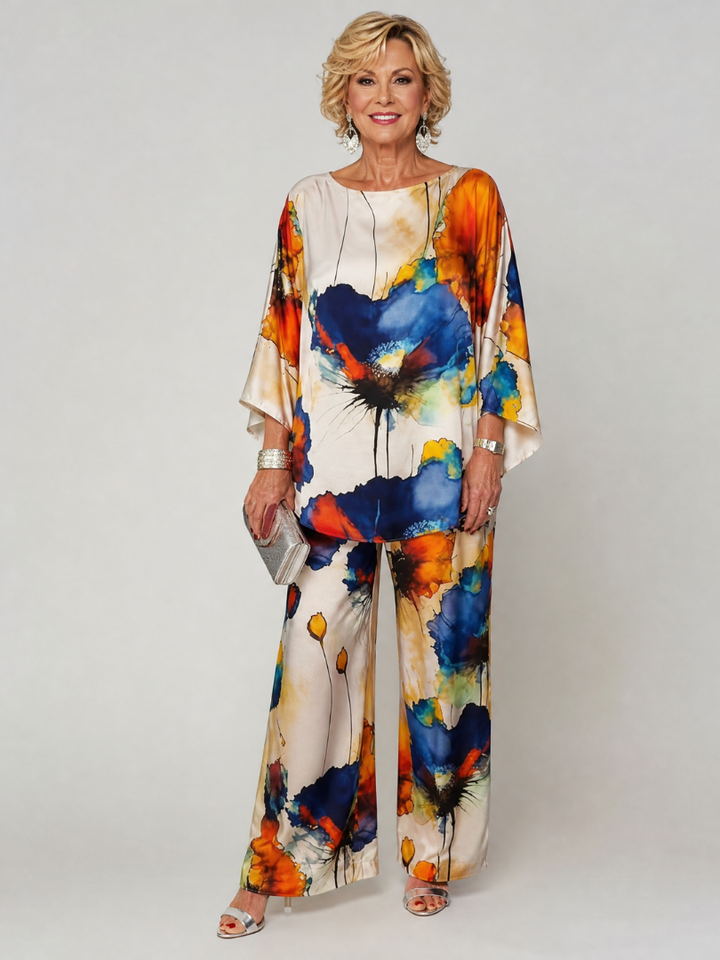 Vivienne | Watercolor Floral Two Piece Pant Set