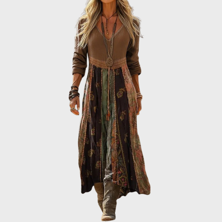 Heather | Vintage Boho Print Midi Dress
