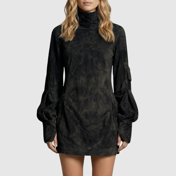 Marcella | High Neck Silhouette Suede-Effect Mini Dress
