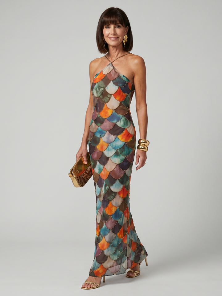 Seraphina | Artistic Print Halter Maxi Dress
