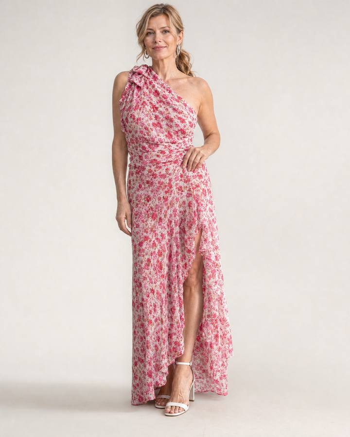 Ikele | Ditsy Floral One Shoulder Ruffle Hem Maxi Dress