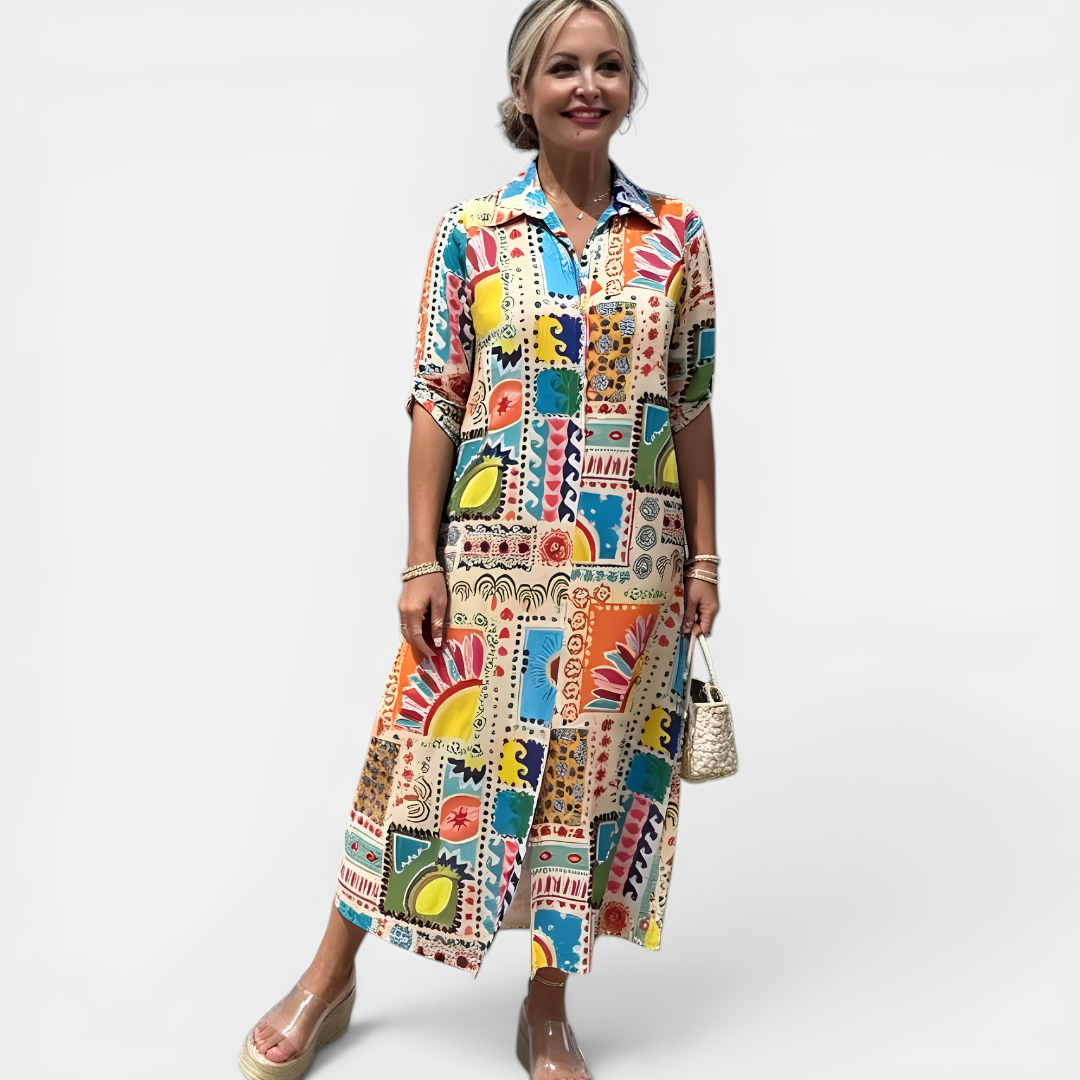 Marbella | Artistic Print Midi Shirt Dress
