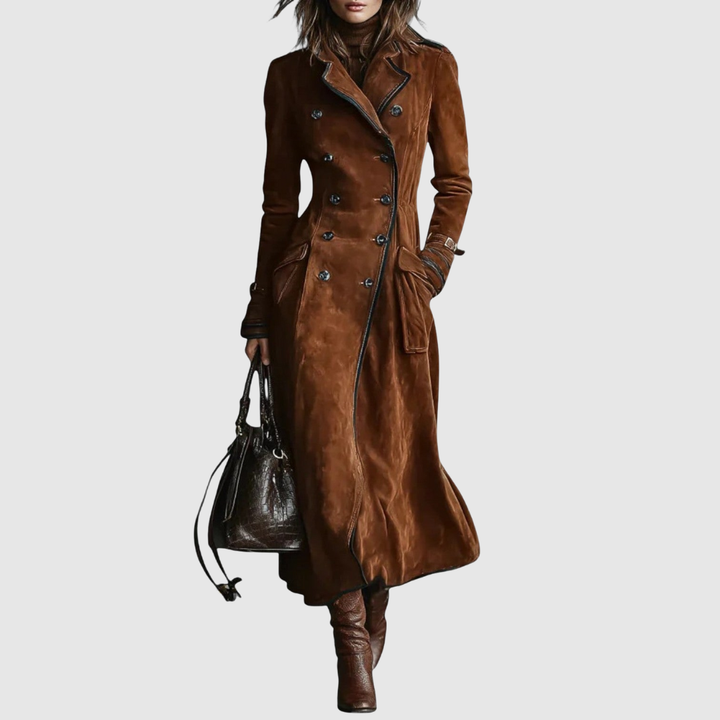 Michelle | Long Suede Double Breasted Trench Coat