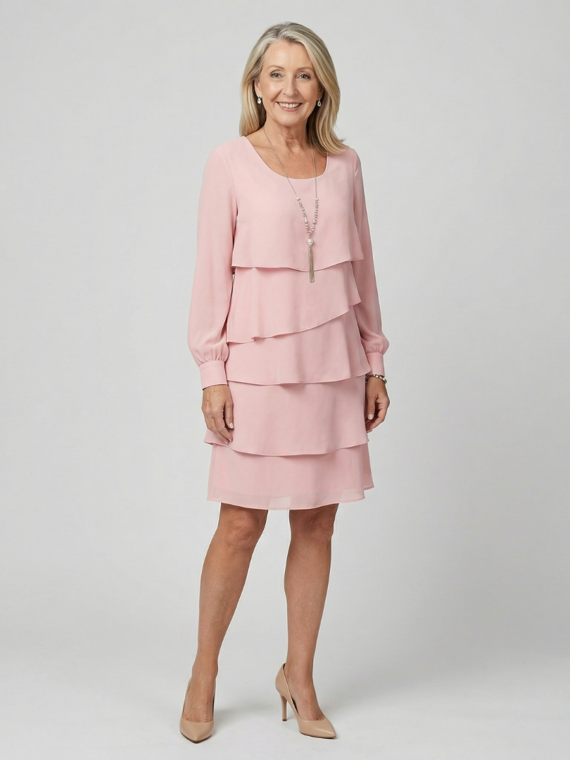 pink knee length dress with sleeves Pink Lace Homecoming Dresses Long Sleeve Knee Length Homecoming Dress ARD1312