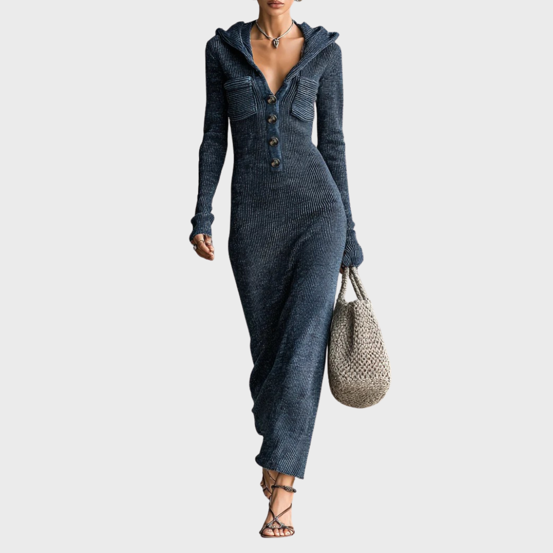 Slim-fit Hooded Knitted Maxi Dress