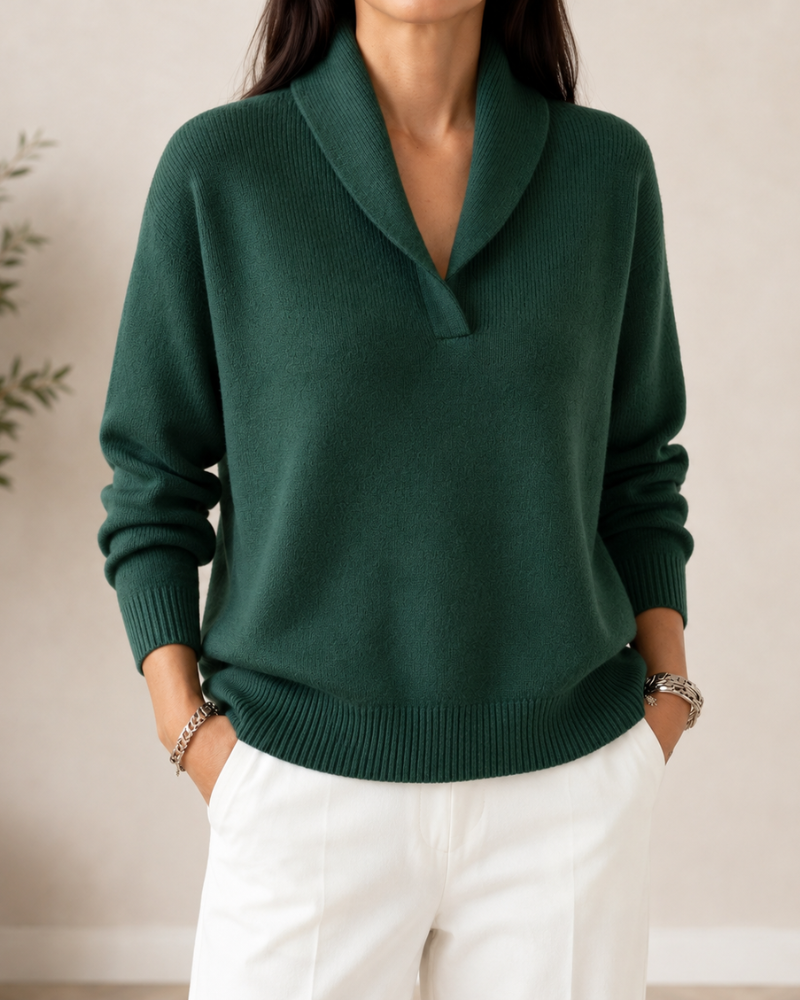 Margaux Relaxed V-Neck Knit Sweater in Green
