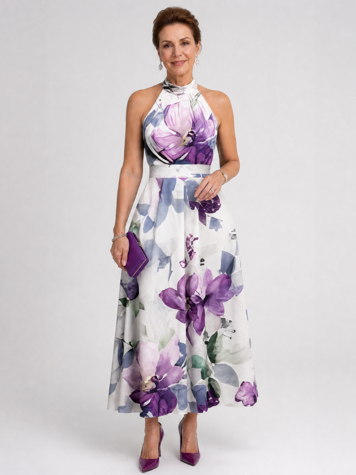 Omego | Soft Bloom Halter Neck Flowing Maxi Dress