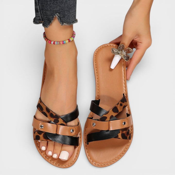 Aurora Leopard Cross Strap Sandals