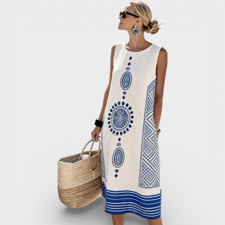Alice | Round Neck Sleeveless Color-Block Printed Dress