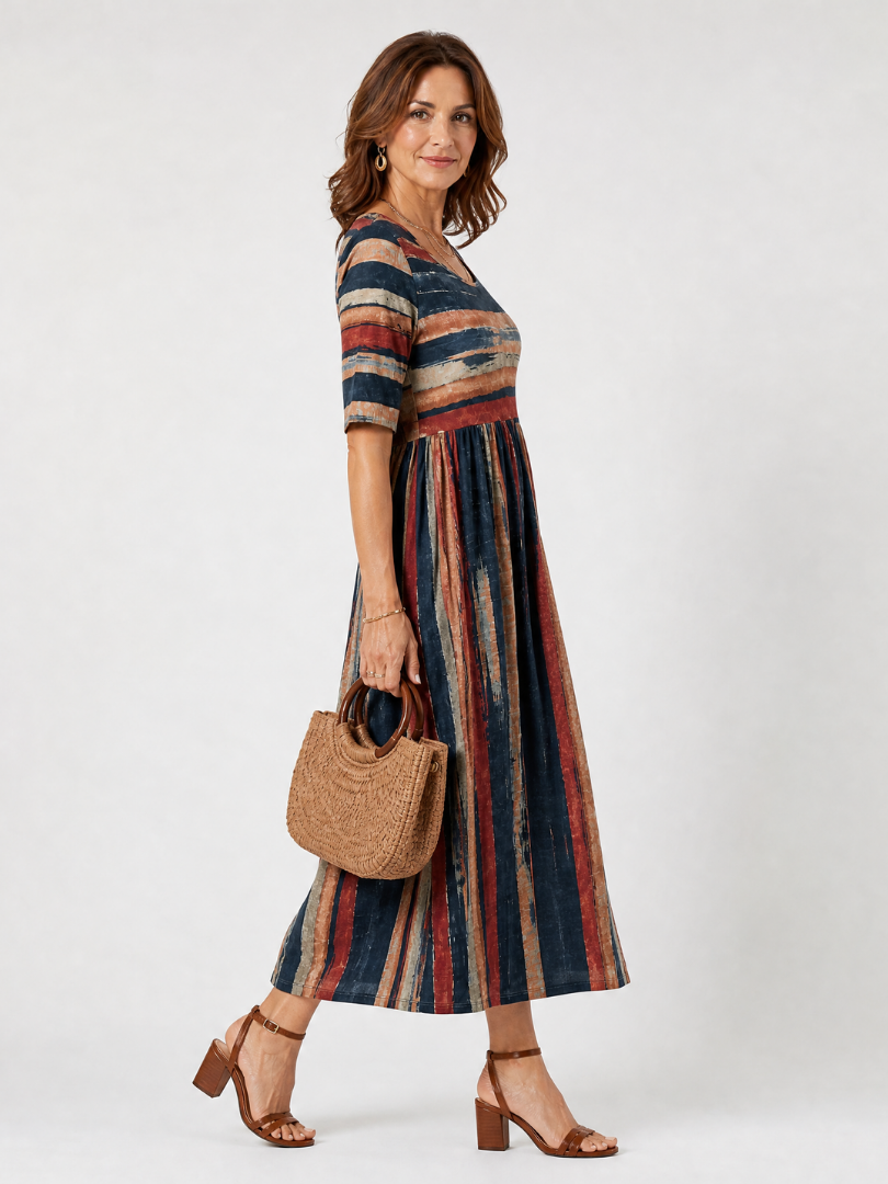 Melissa | Vintage Stripe Empire Waist Midi Dress