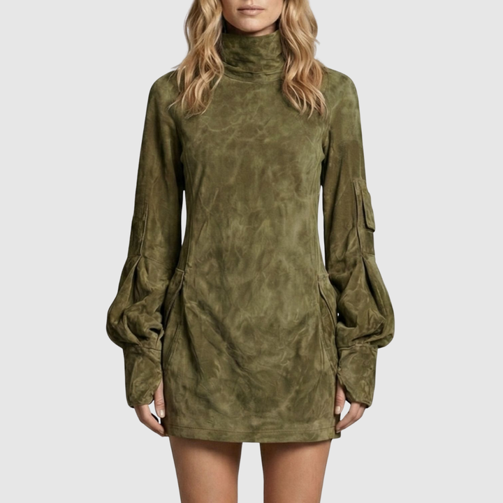 Marcella | High Neck Silhouette Suede-Effect Mini Dress