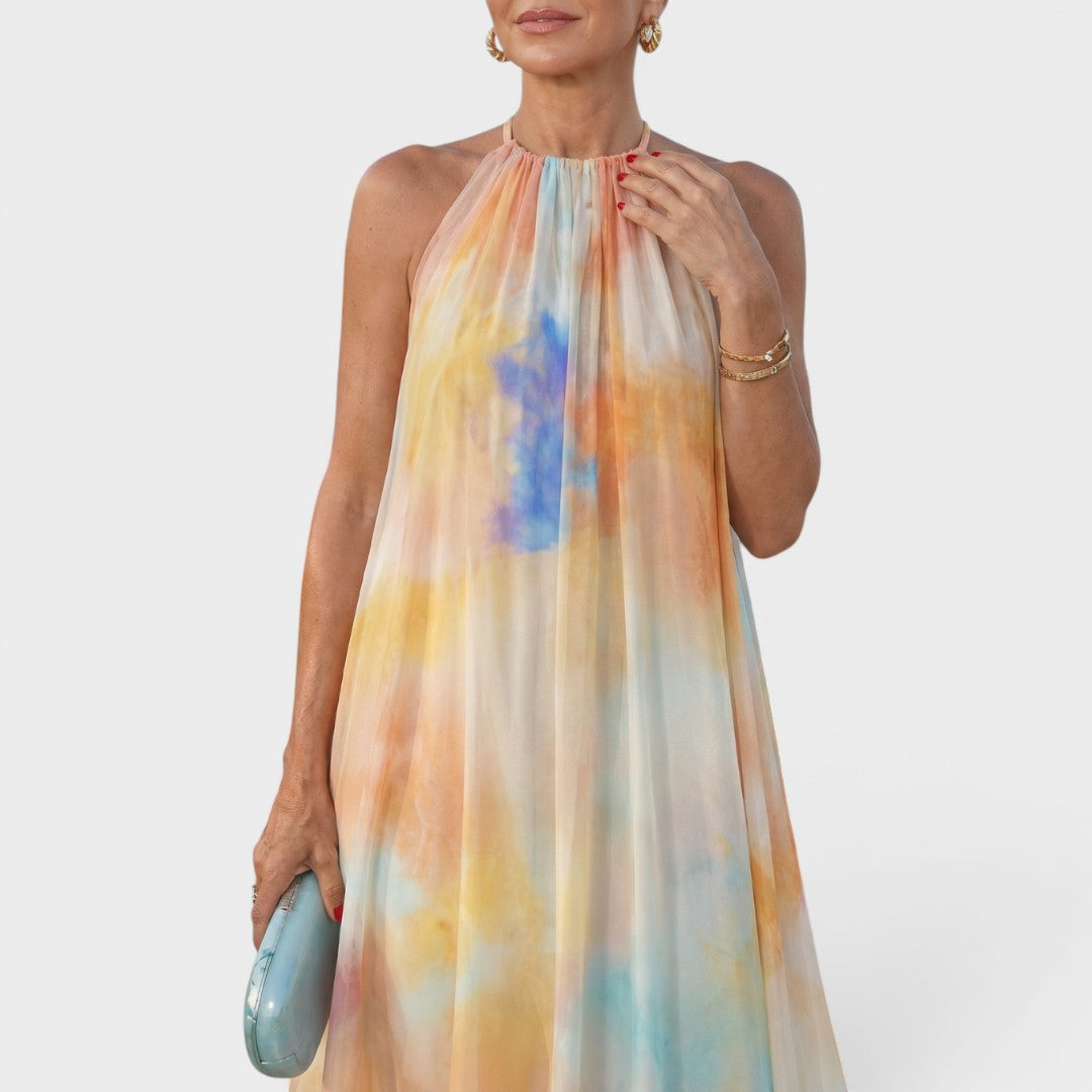 Solmira | Watercolor Halter Flowing Maxi Dress