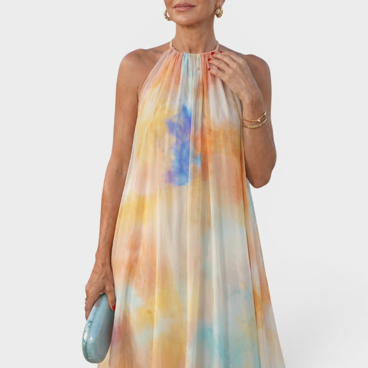 Solmira | Watercolor Halter Flowing Maxi Dress