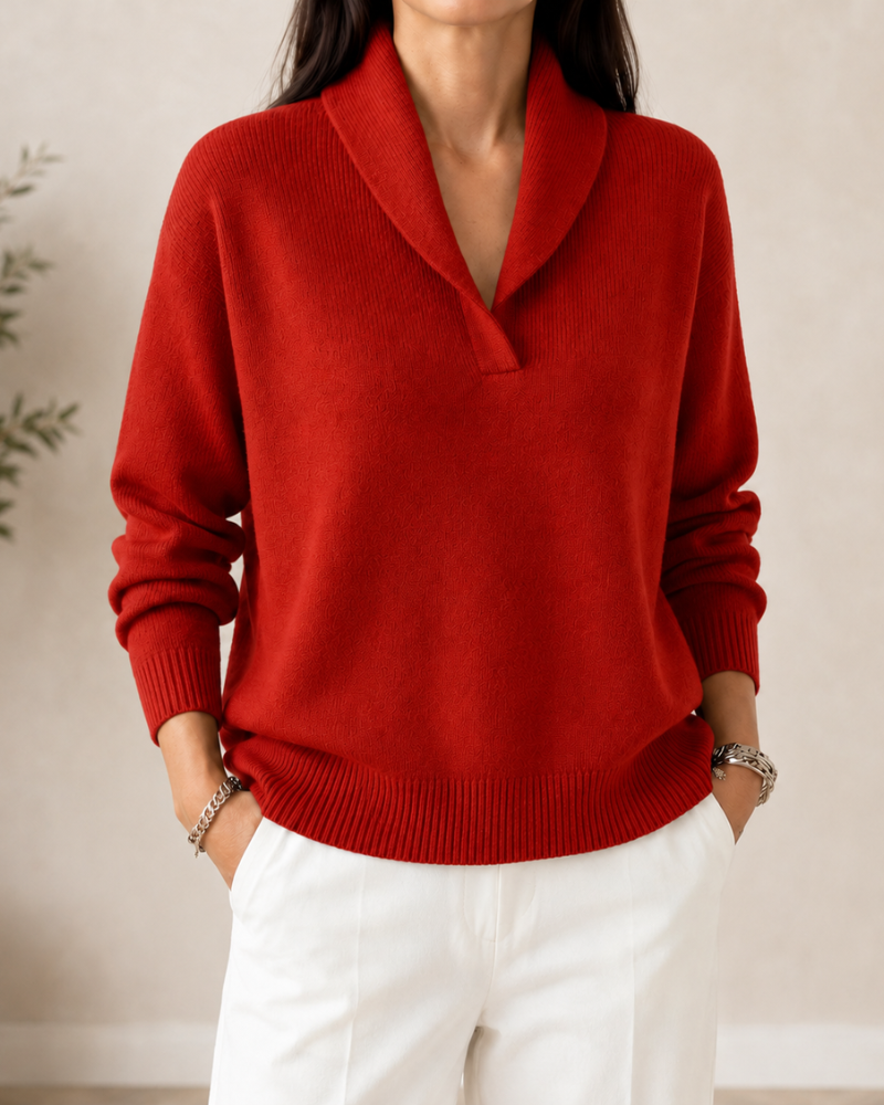 Adeline Soft V-Neck Sweater in Red