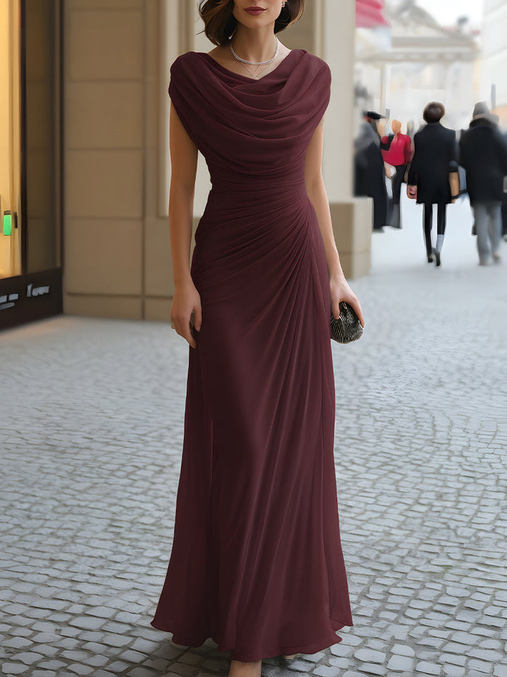 Naira Draped Cowl Neck Maxi Dress in Burgundy