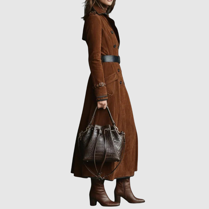 Michelle | Long Suede Double Breasted Trench Coat