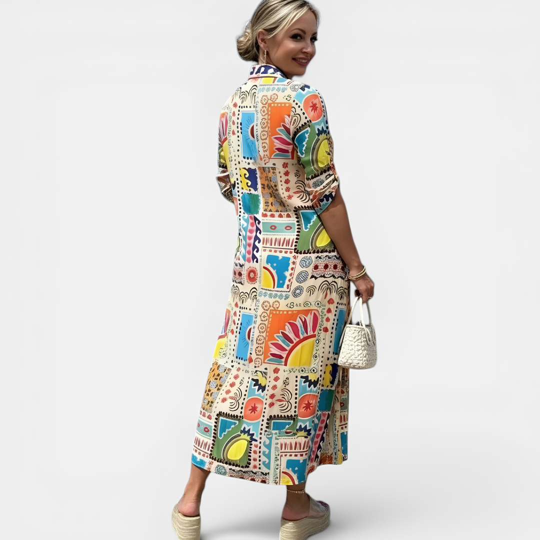Marbella | Artistic Print Midi Shirt Dress