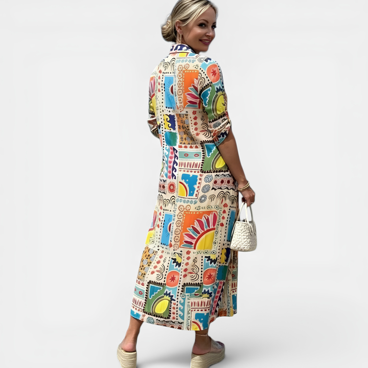 Marbella | Artistic Print Midi Shirt Dress
