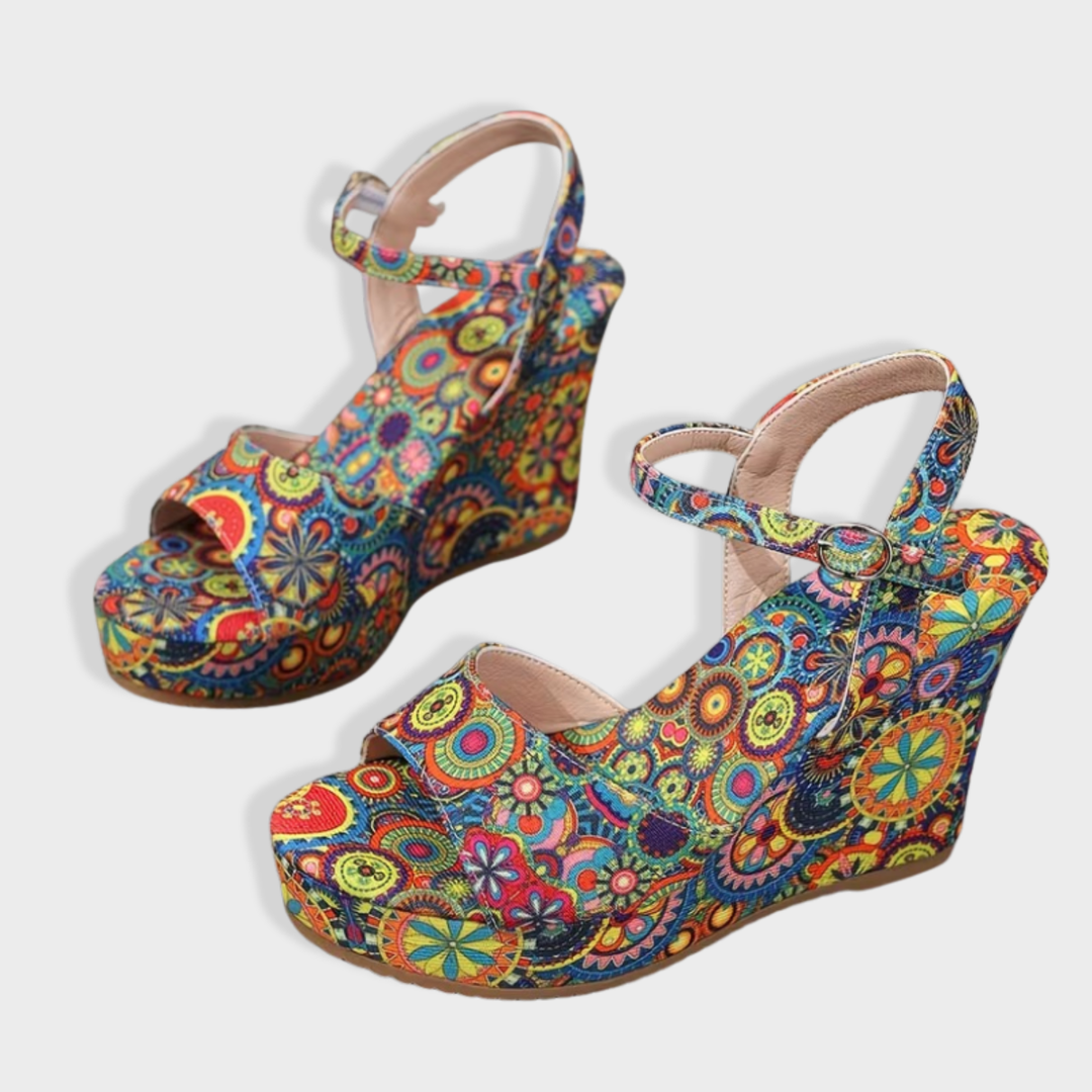 Violet | Boho Floral Wedge Sandals